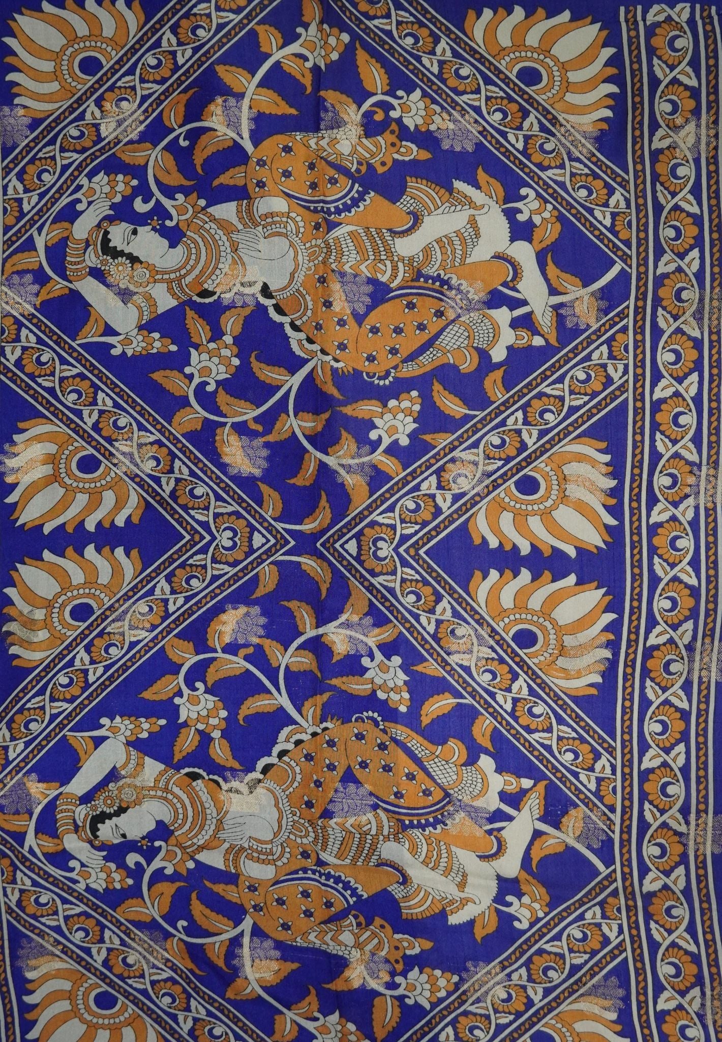 Dola Saree with Checks and Contrast Border- Mustard - Blue