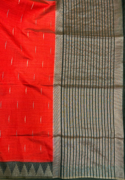 Semi Tussar Saree-Orange in Tower Pattern Border