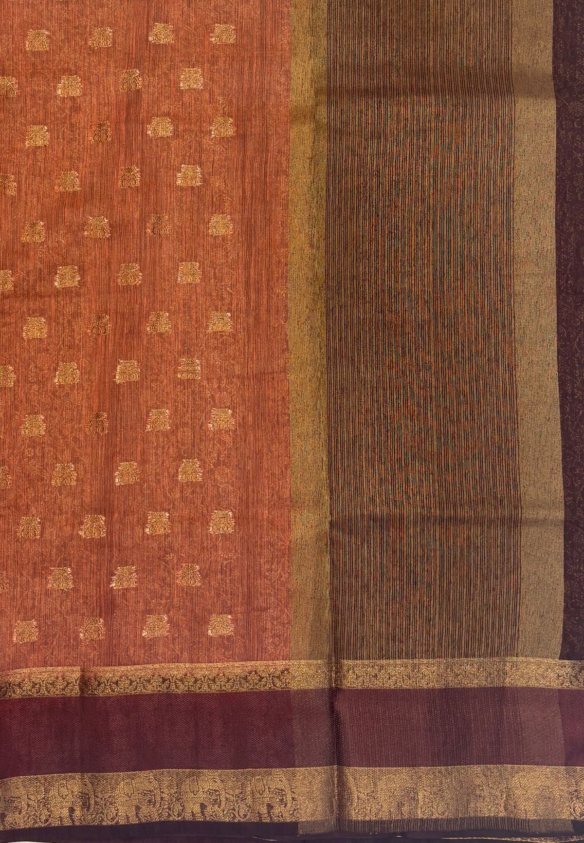 Bamboo Silk Saree-Brick Red-Brown Retpet Border