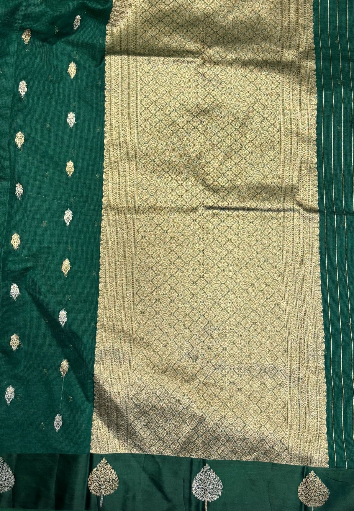 Art Silk Kota Saree-Bottle Green In Geometric Zari Brocade Border