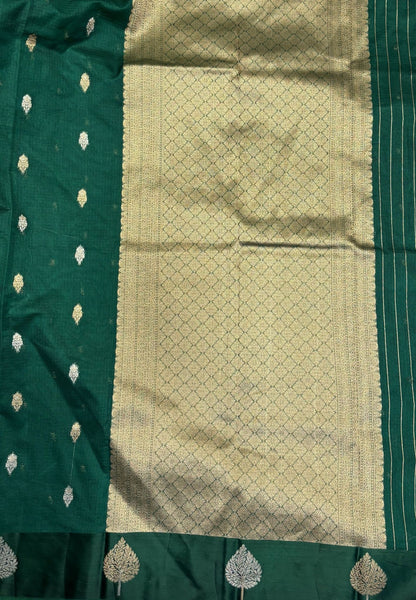 Art Silk Kota Saree-Bottle Green In Geometric Zari Brocade Border