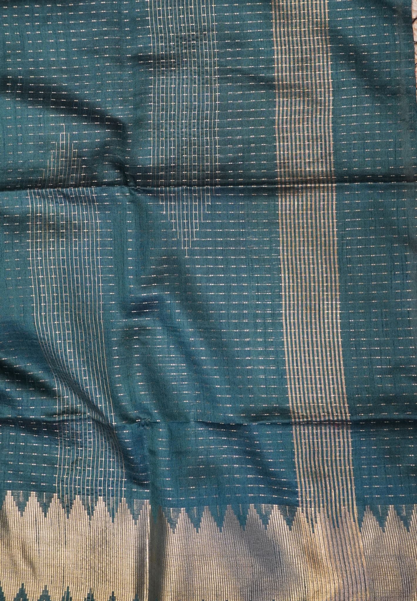 Semi Raw Silk Saree-Dark green