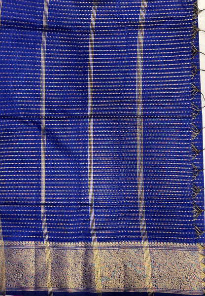 Handloom Cotton Saree-Blue in 1000 Butta Pattern