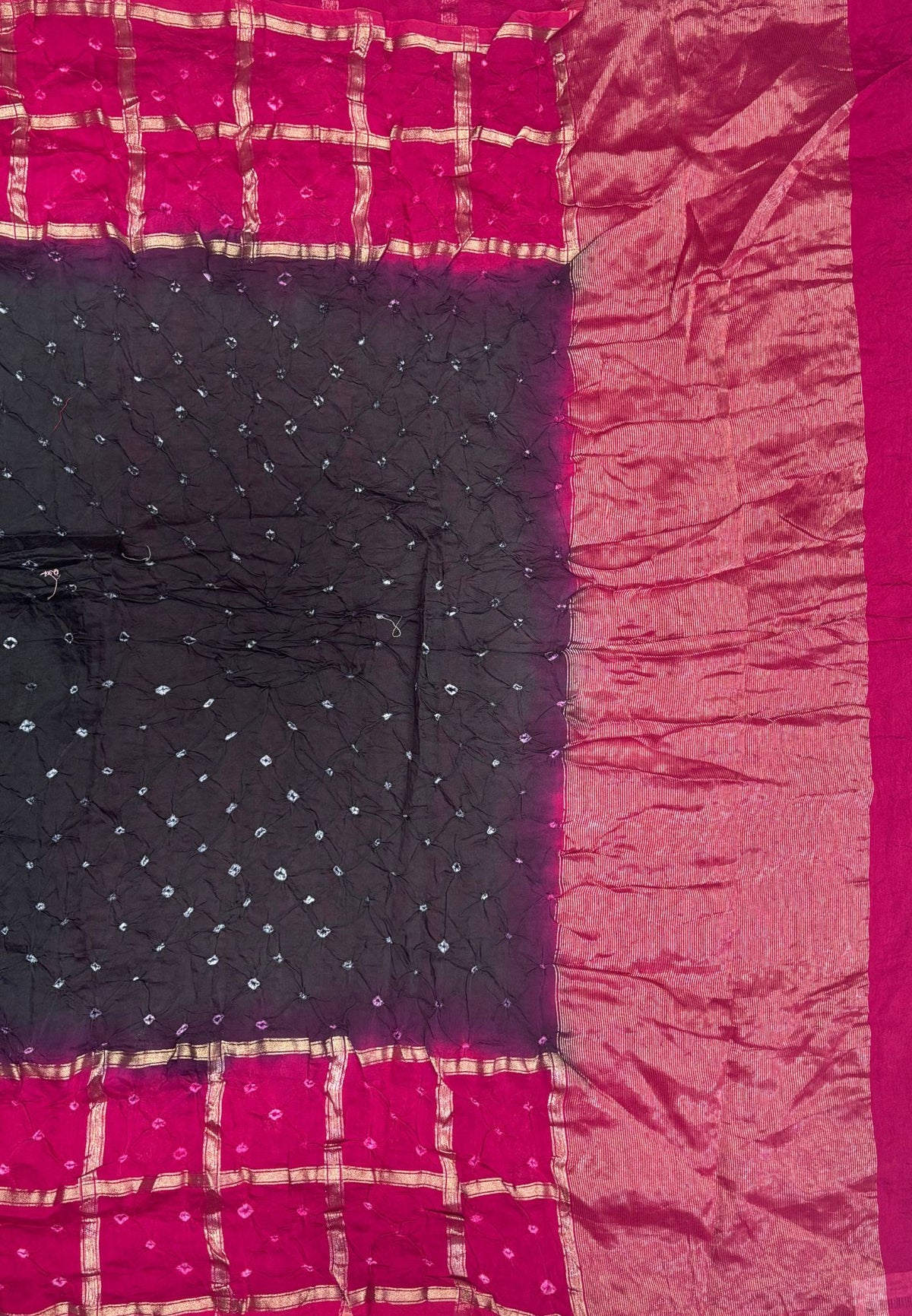 Banarasi Bandeji Saree-Black in Zari Checks with Contrast Border