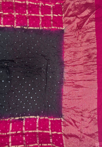 Banarasi Bandeji Saree-Black in Zari Checks with Contrast Border