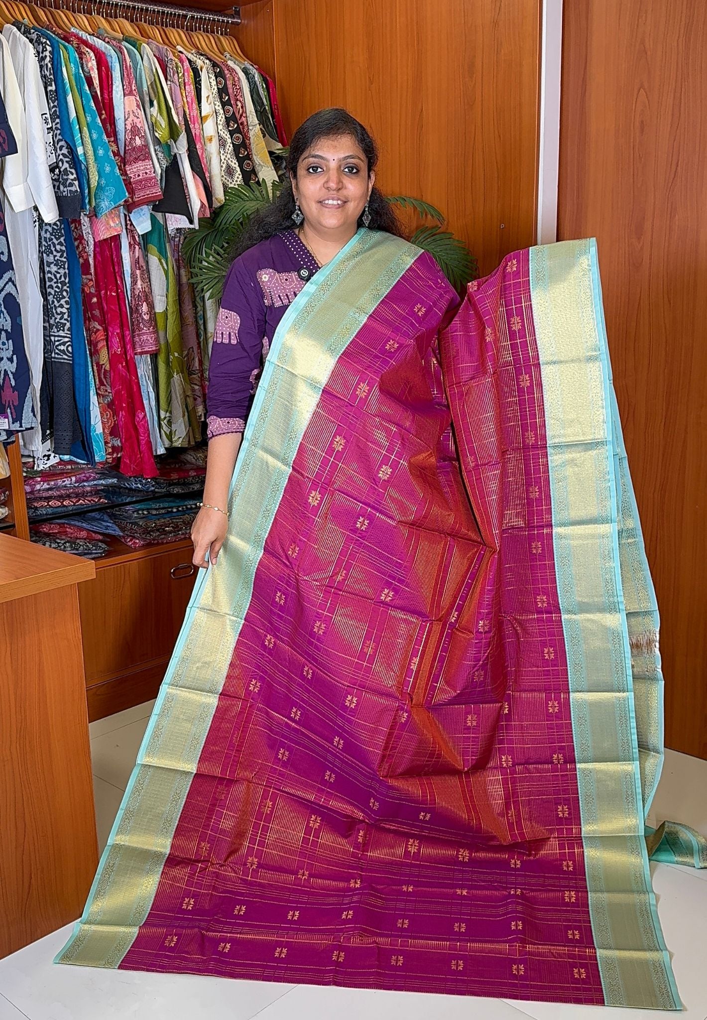 Budget Kanchipuram Silk Saree-Magenta Pink