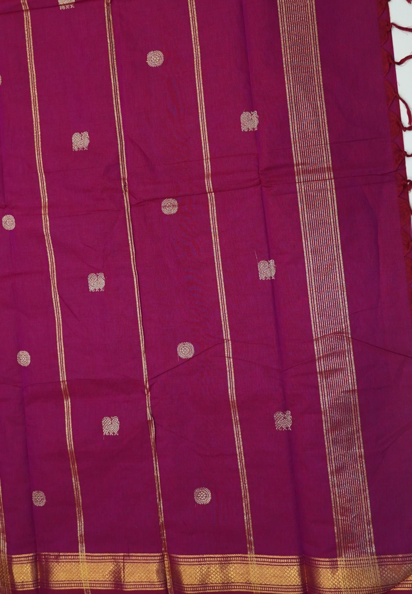 Chettinad Cotton Saree-Magenta With Diamond Jaal Zari Border