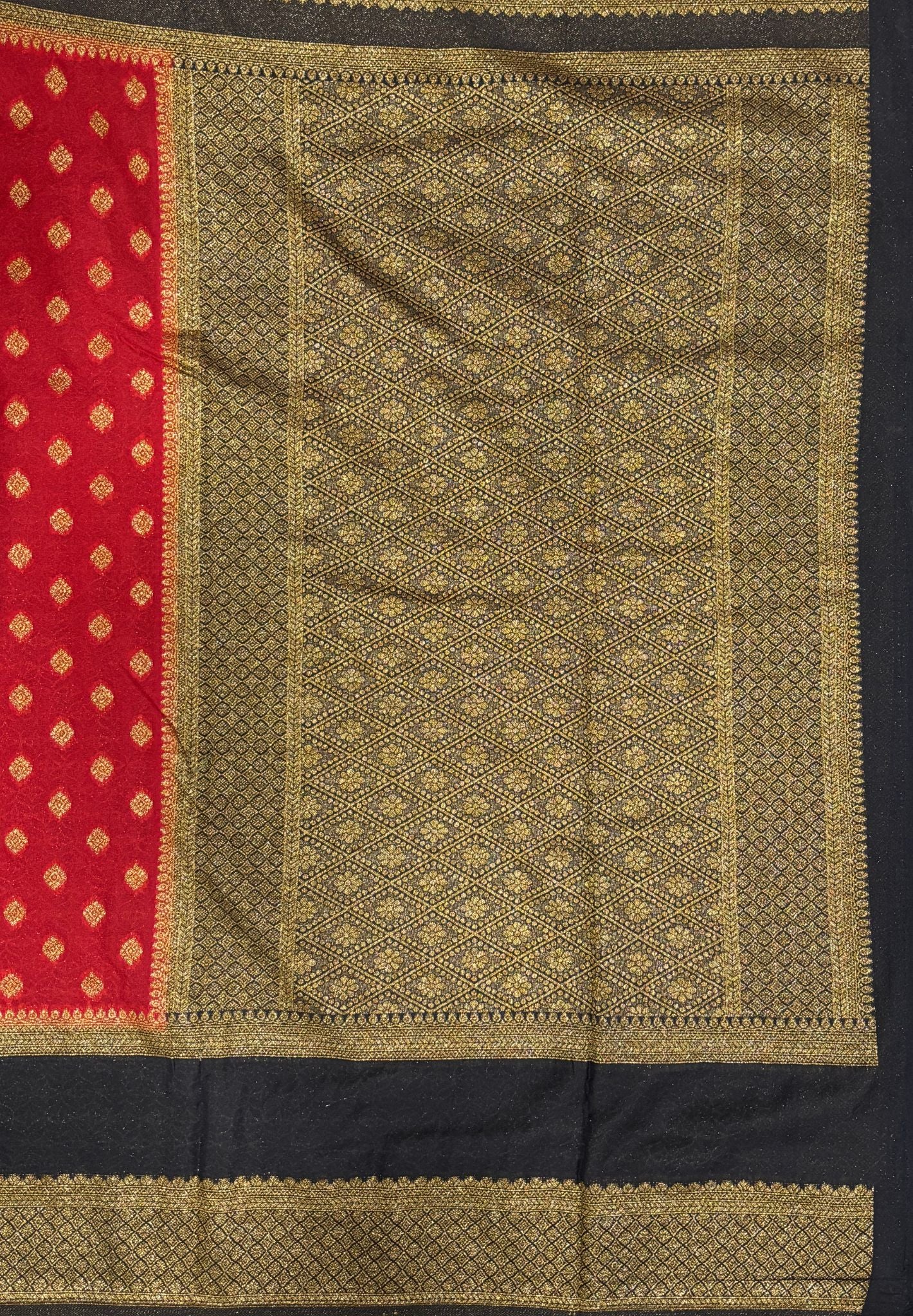 Banarasi Crepe Saree-Red in Mini Zari Butta with Retepet Border