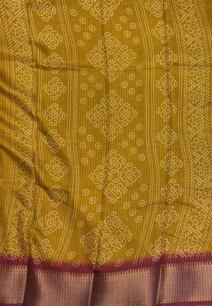 Semi Dola Silk Saree-Mustard In Floral Dotwork Border