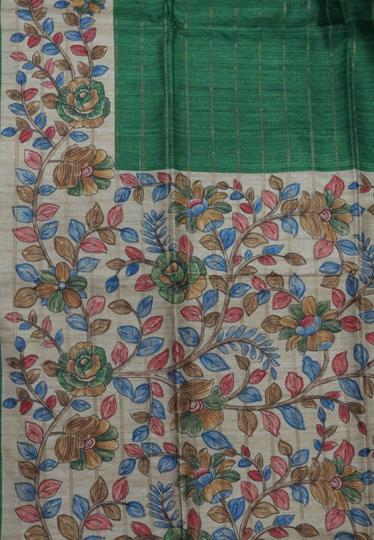 Semi Tussar Saree-Green