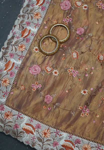 Crush Tissue Saree - Full Embryoid Honey