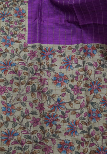 Semi Tussar Saree-Dark Purple