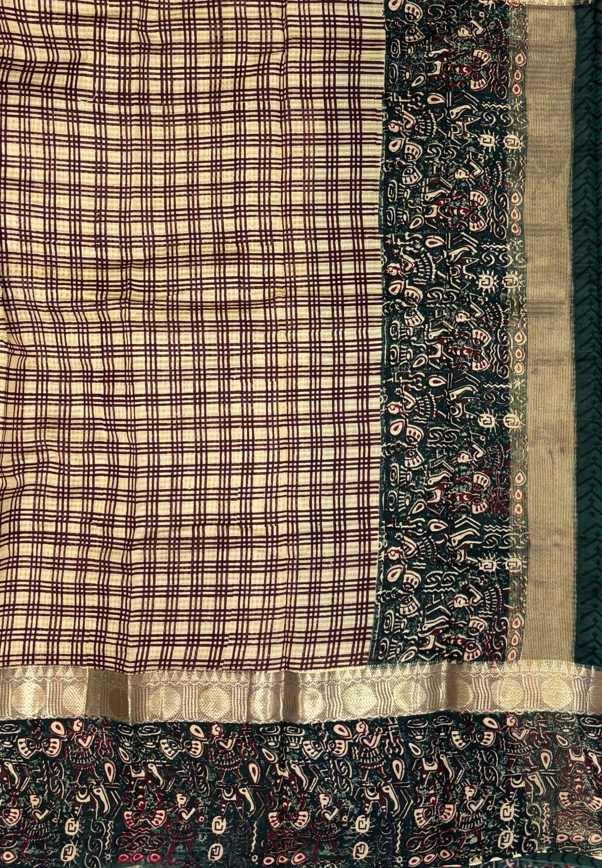 Pure Chanderi Saree-Green In Linear Zari Border