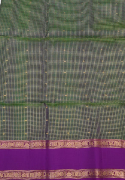 Pure Kanchipuram Silk Saree-Sage Green in Zari Checks with Contrast Rettapet Border