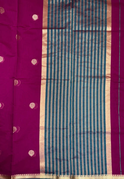 Semi Maheswari Saree-Purple In Multi-Stripe Zari Border