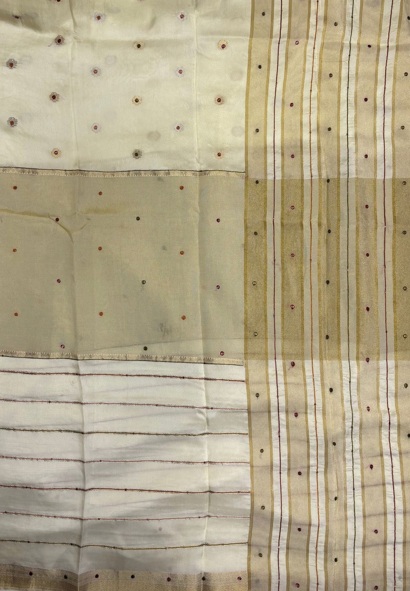 Viscose Saree-White In Multi-Line Zari Border