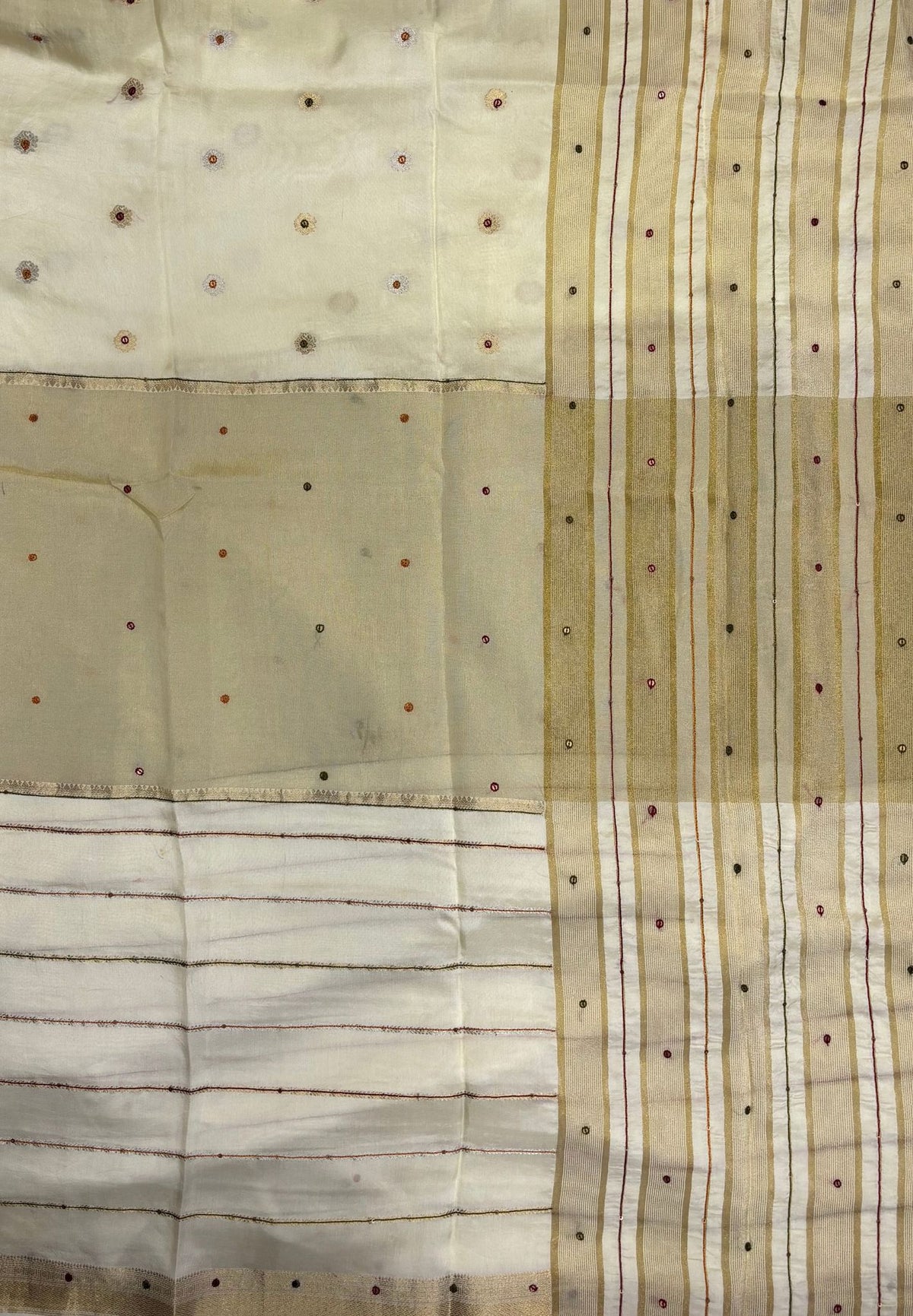 Viscose Saree-White In Multi-Line Zari Border