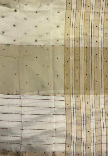 Viscose Saree-White In Multi-Line Zari Border