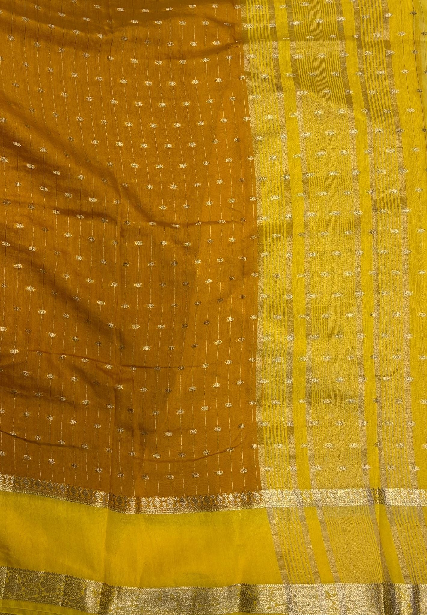 Banarasi Tussar Saree-Mustard in Retpet Zari Border