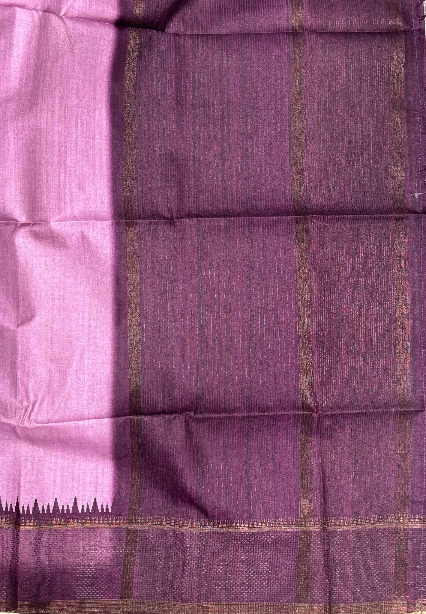 Semi Tussar Saree-Purple with Antique Zari Border