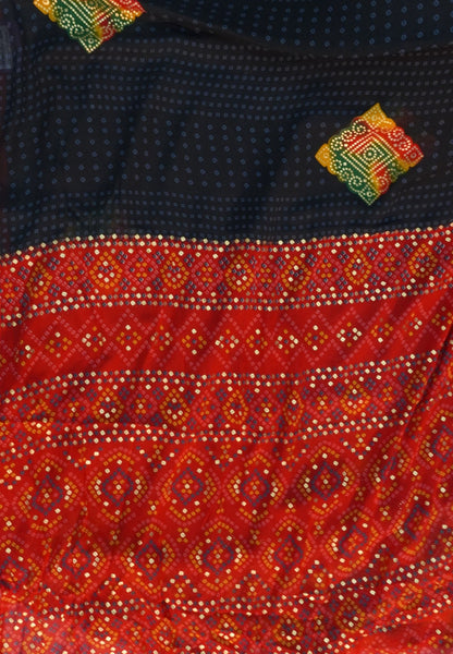 Chiffon Saree-Black in Diamond Bandhini Pattern