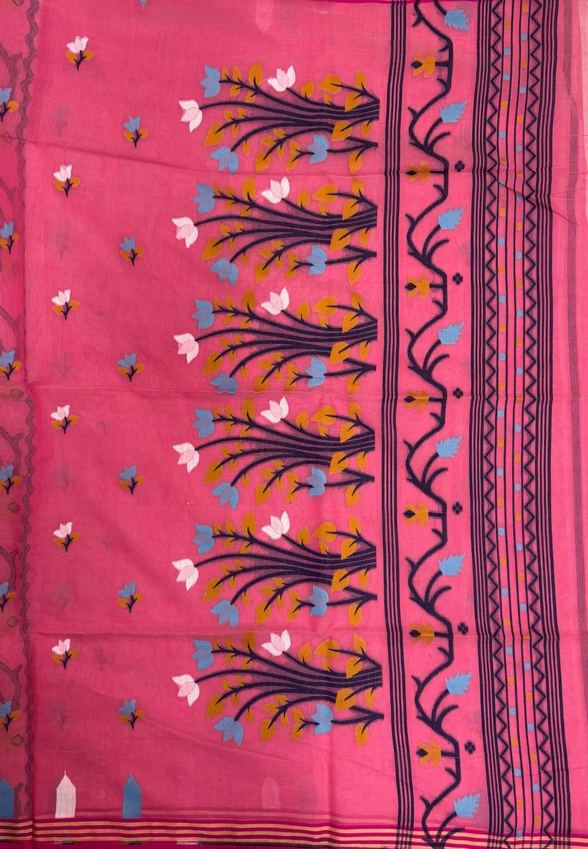 Handloom Cotton Saree-Baby Pink In Lotus Floral Border