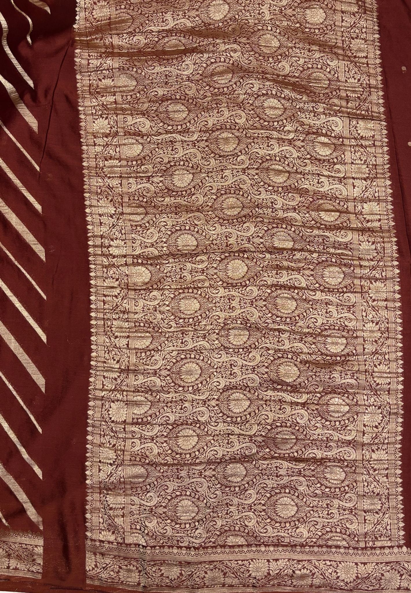 Chinon Silk Saree-Brown with Antique Floral Border