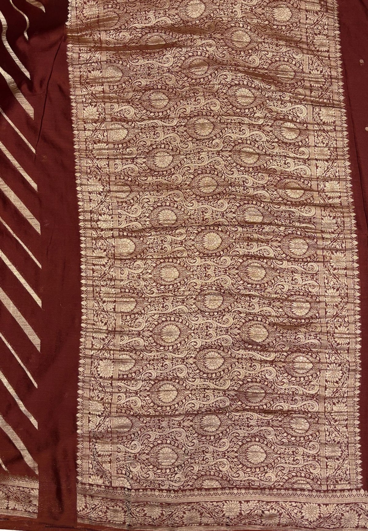 Chinon Silk Saree-Brown with Antique Floral Border