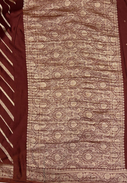 Chinon Silk Saree-Brown with Antique Floral Border