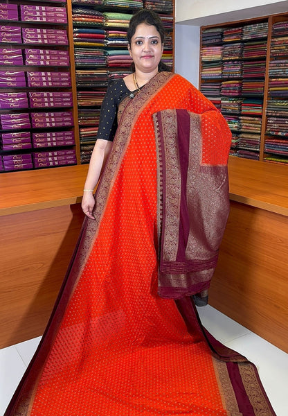Banarasi Georgette Saree-Orange with Contrast Retapet Border