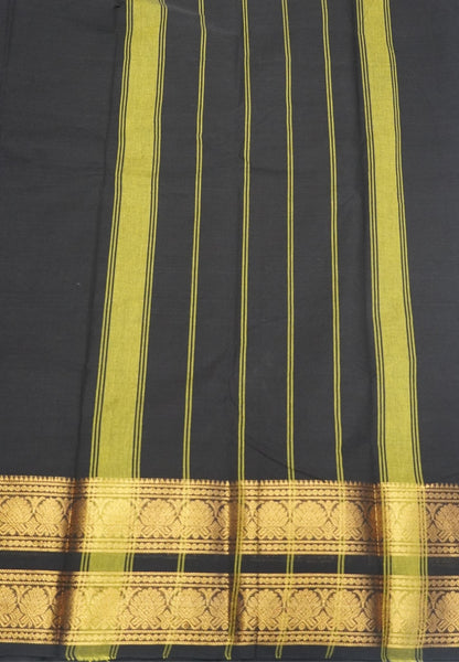 Chettinadu Cotton Saree-Black with Floral Zari Border