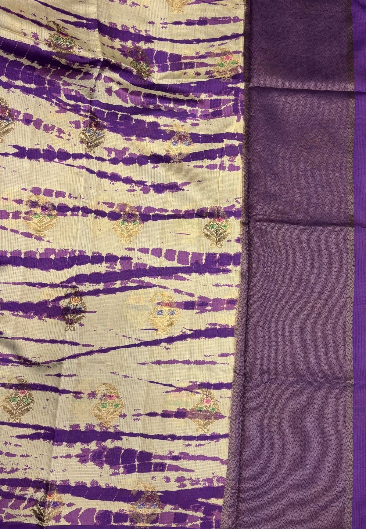 Tussar Saree-Violet in Leheriya Manga Motif Border