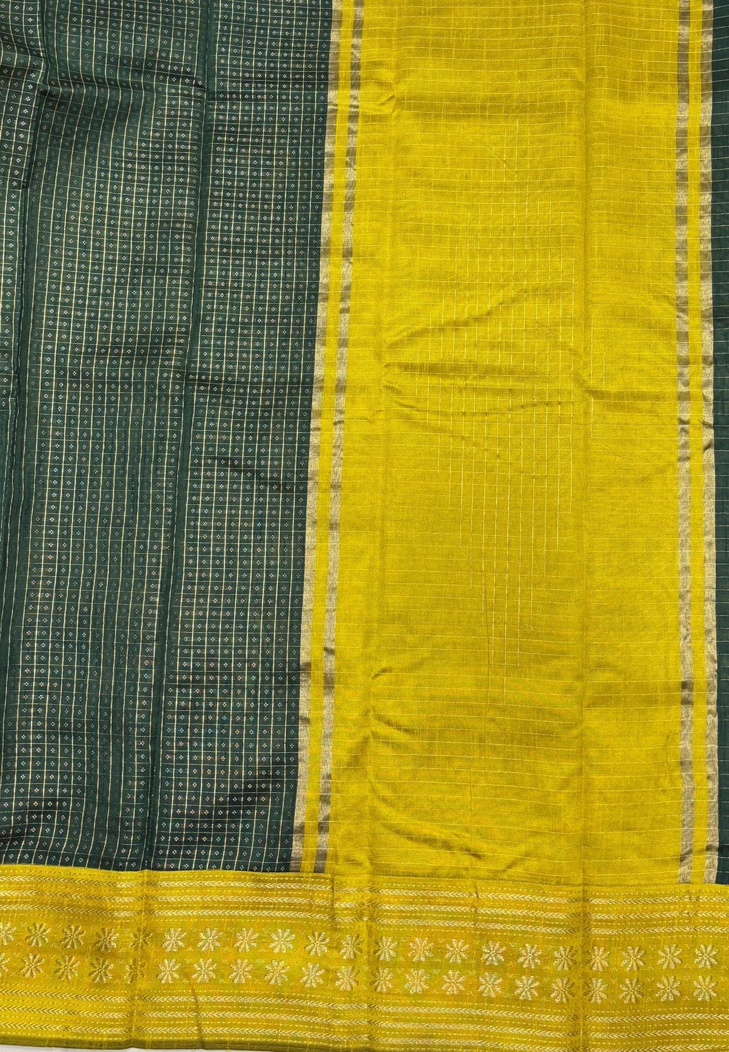 Raw Silk Saree-Bottle Green in 1000 Butta with Contrast Zari Border
