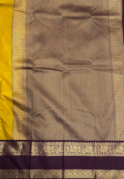 Budget Kanchipuram Saree-Mustard Yellow with Contrast Border