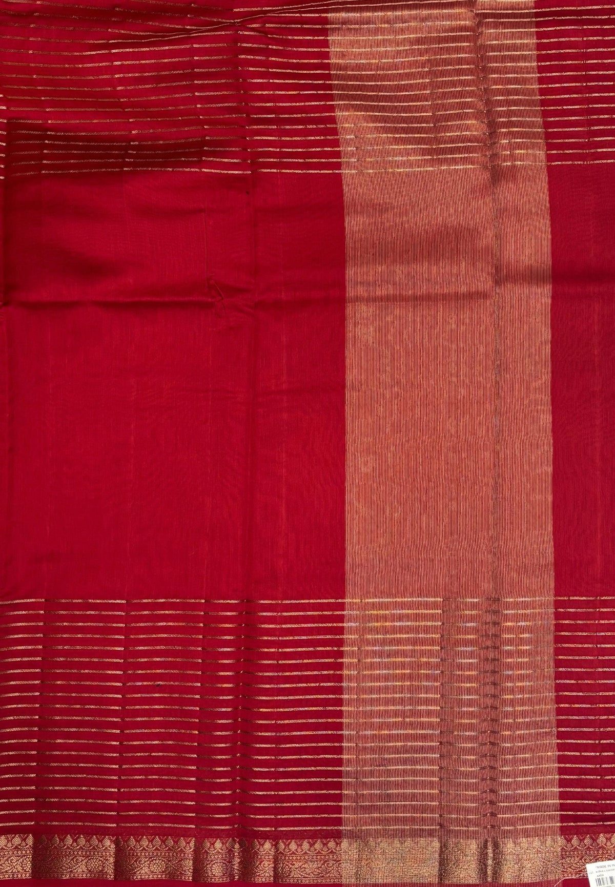 Semi Chinya Silk Saree-Rust Orange In Fine Stripe Zari Border