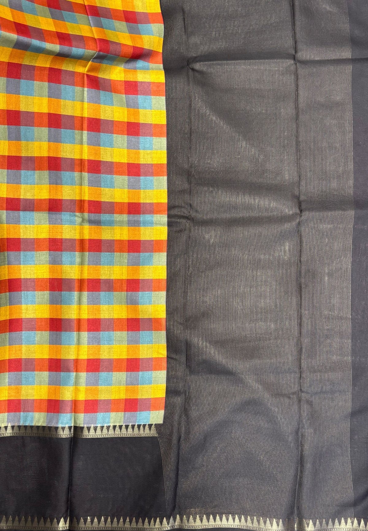 Soft Tussar Saree-Black In Palum Pazhamum Border