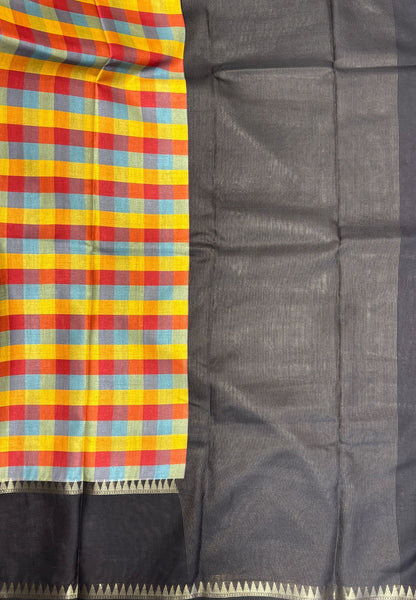 Soft Tussar Saree-Black In Palum Pazhamum Border