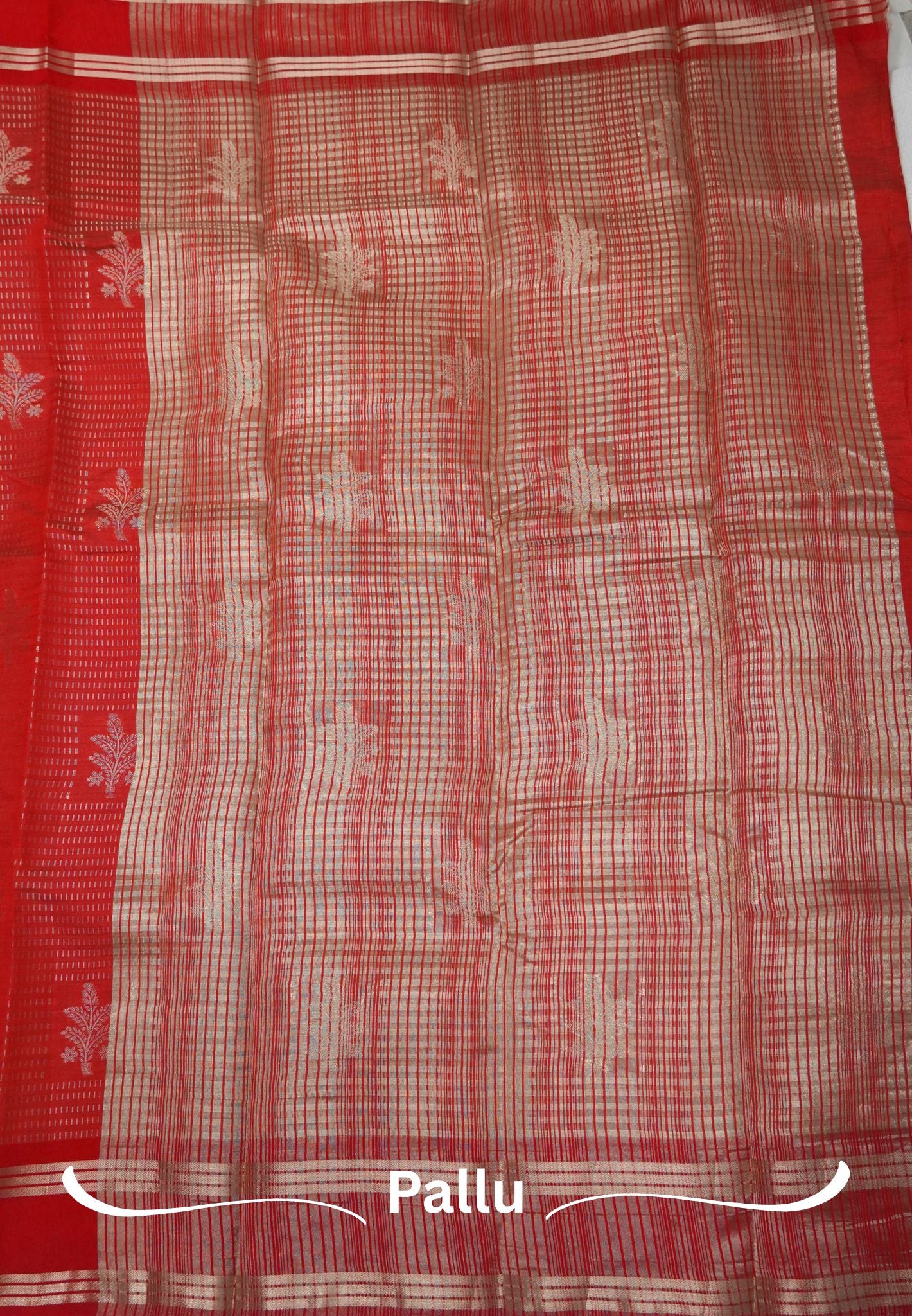 Semi Tussar Saree-Red in RainDrop Zari with Retapet Border