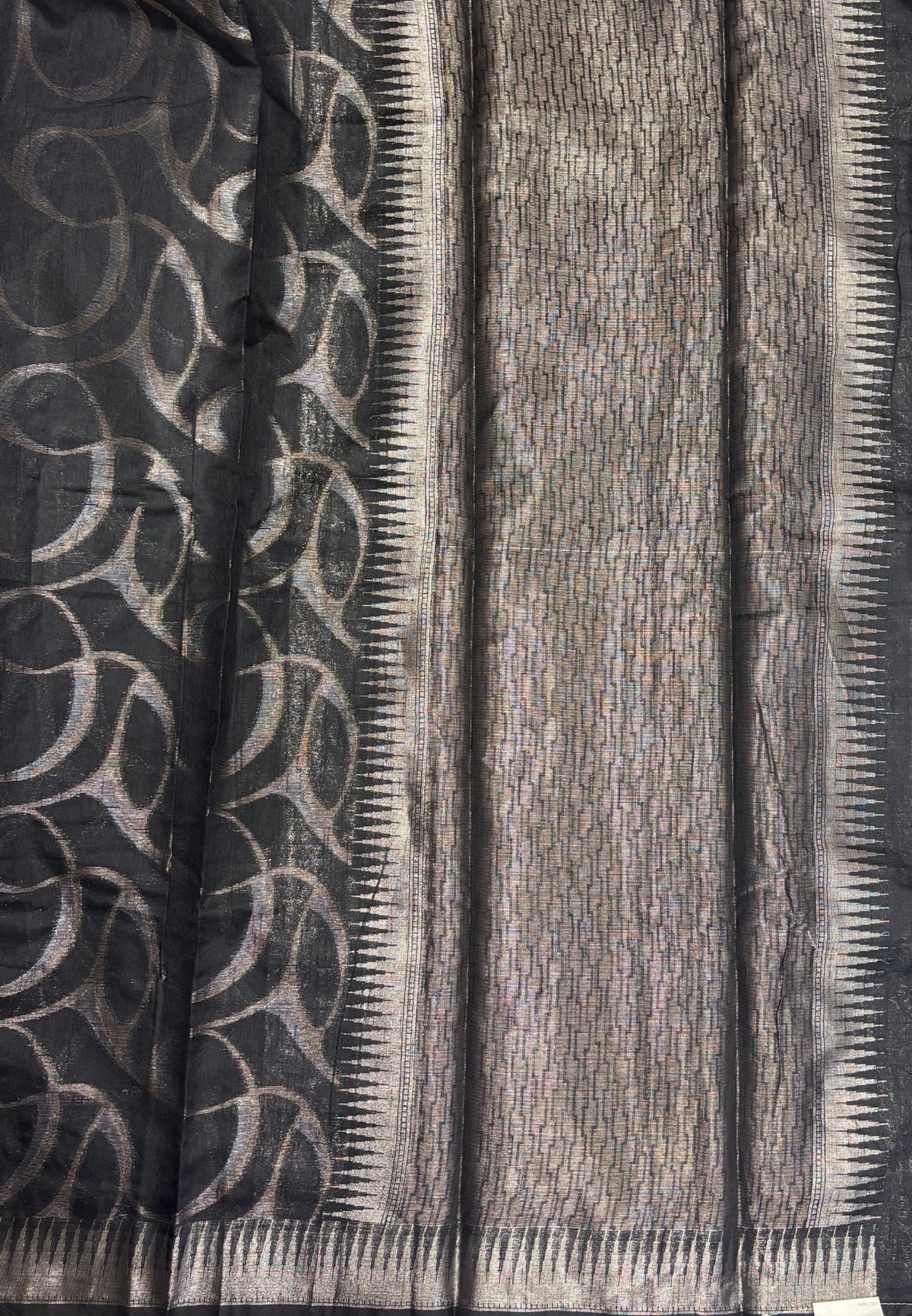 Tissue Silk Saree-Black In Abstract Loop Zari Border
