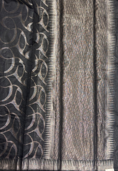 Tissue Silk Saree-Black In Abstract Loop Zari Border