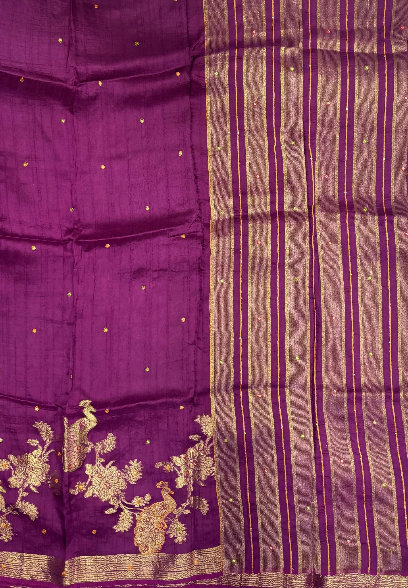 Viscose Saree-Purple In Peacock Motif Border