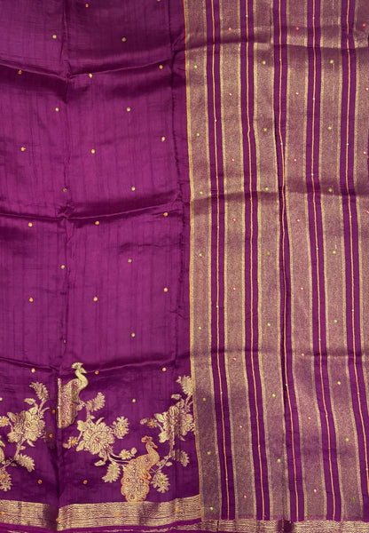 Viscose Saree-Purple In Peacock Motif Border