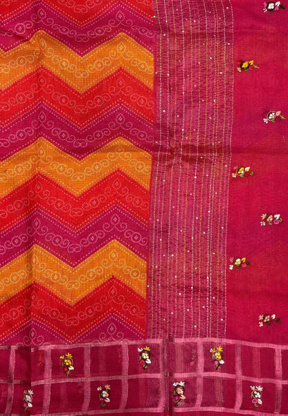 Pure Kota Saree-Pink In Floral Gridwork Border