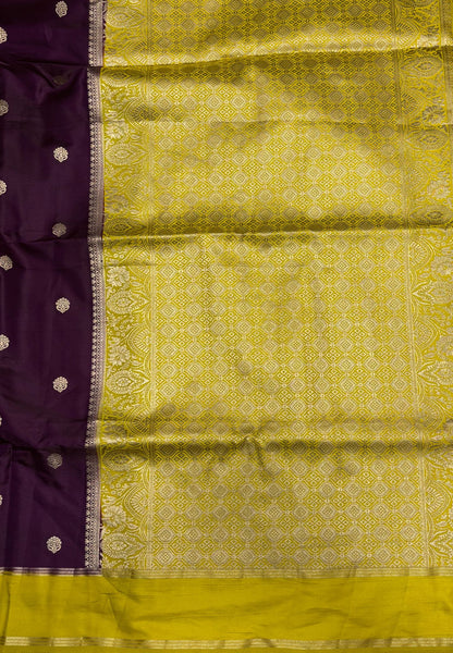 Gaji Silk Saree-Dark Purple in Butta Retpet Zari with Contrast Border