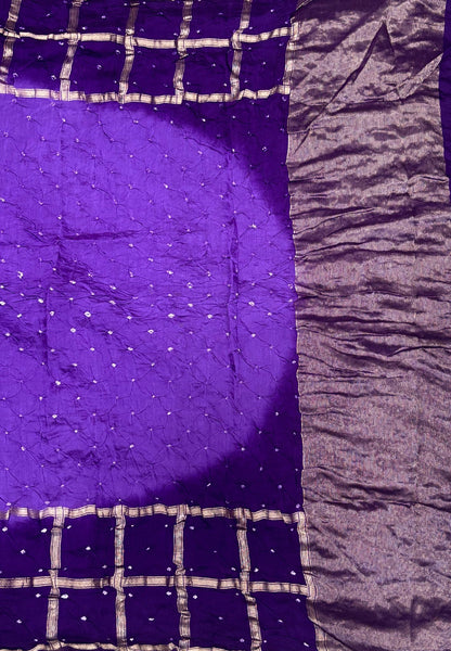 Banarasi Bandeji Saree-Violet in Zari Checks with Contrast Border