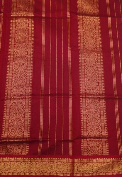 Pure Silk Cotton Saree-Navy Blue-Maroon Zari Emboss With Contrast Border