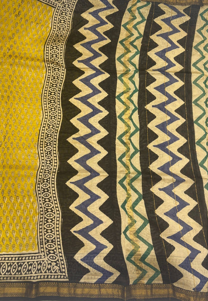 Pure Maheshwari Silk Cotton Saree-Yellow