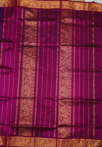Pure Silk Cotton Saree-Magenta Stripes with Zari Woven Border