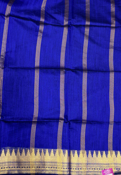 Handloom Silk Cotton Saree-Blue in Temple Tower Zari Border