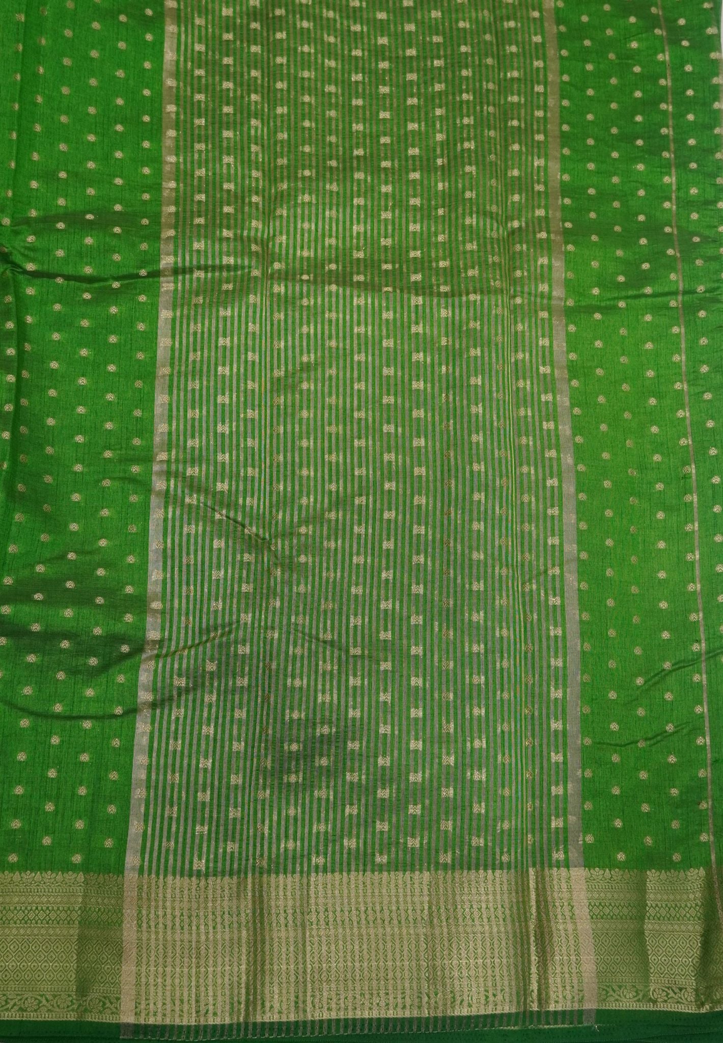 Semi Tussar Saree-Light Green with Golden Zari Bud Buttas